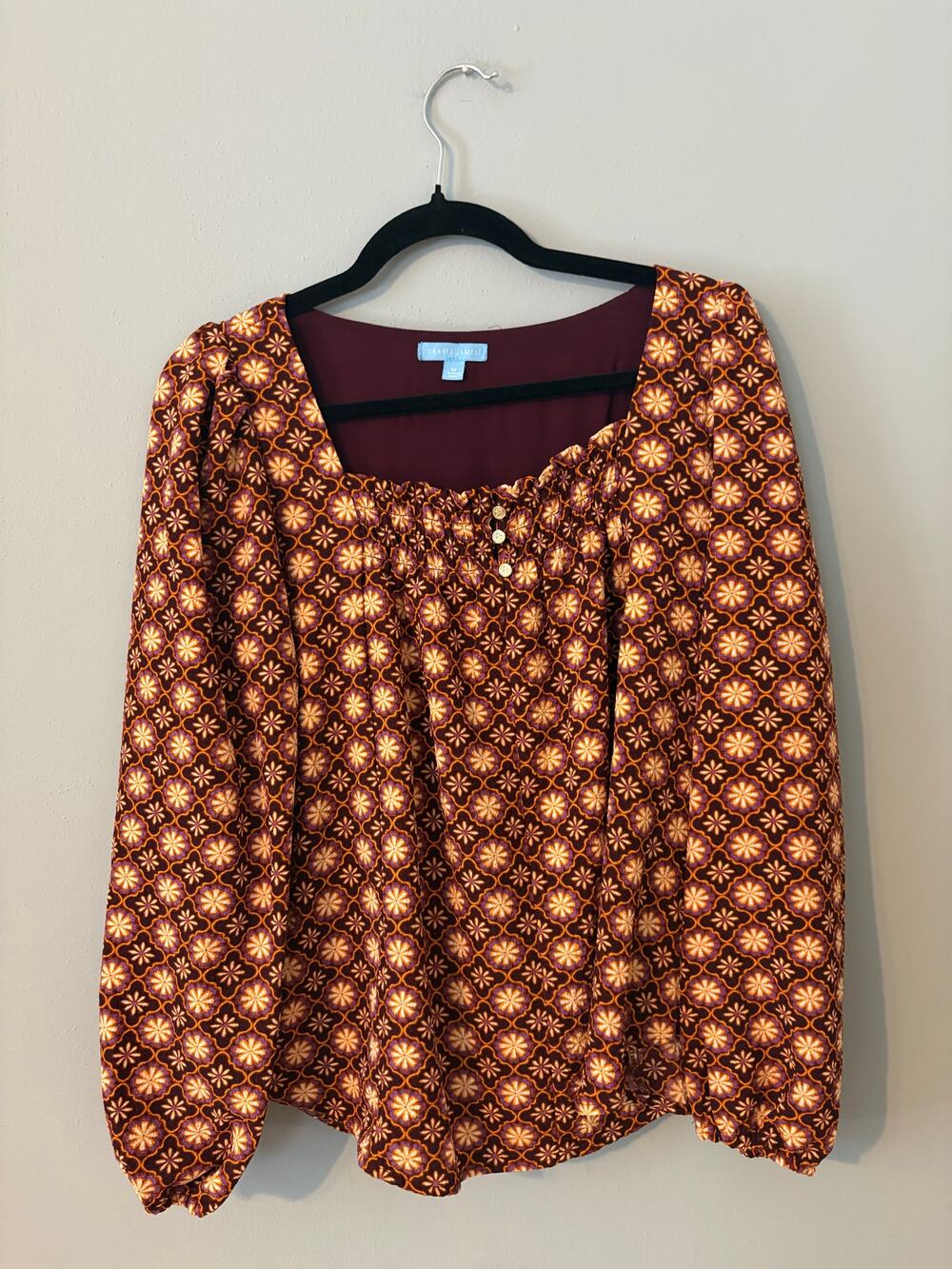 Draper James mauve 70s floral print long sleeve, women's size M